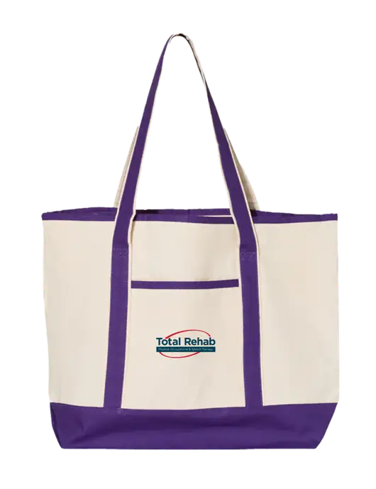 Natural/Purple Large Canvas Deluxe Tote w/Total Rehab Logo