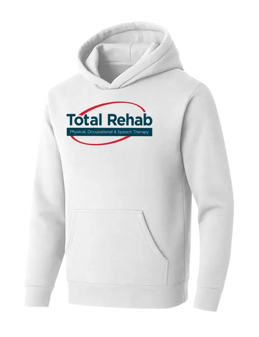 BELLA+CANVAS Heathered White Sponge Fleece Pullover Hoodie w/Total Rehab Logo