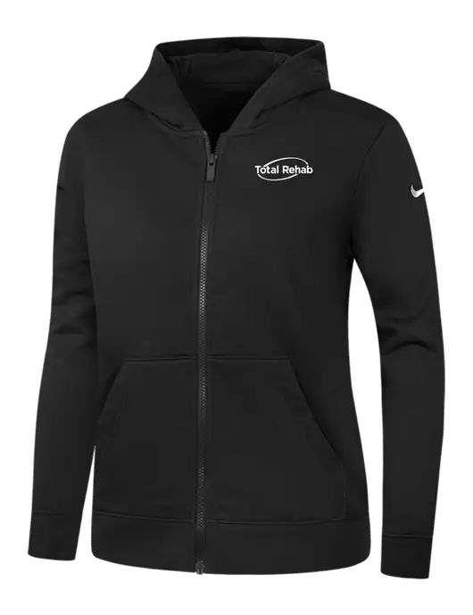 Nike Womens Club Fleece Sleeve Swoosh Full-Zip Black Hoodie w/Total Rehab Logo