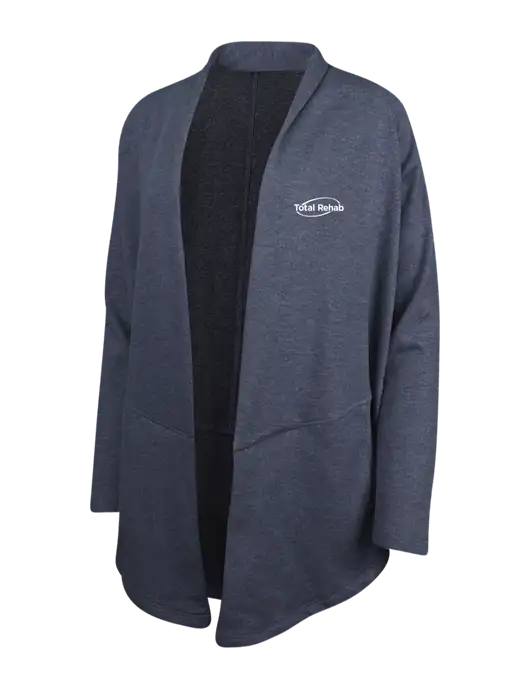 Estate Blue Heather/Charcoal Heather Womens Interlock Cardigan w/Total Rehab Logo