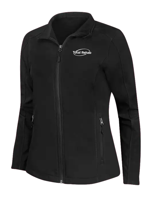 Black Womens Core Soft Shell Jacket w/Total Rehab Logo