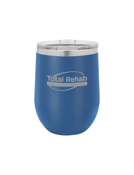 Polar Camel 12 oz Powder Coated Royal Vacuum Insulated Stemless Wine Tumbler w/Total Rehab Logo