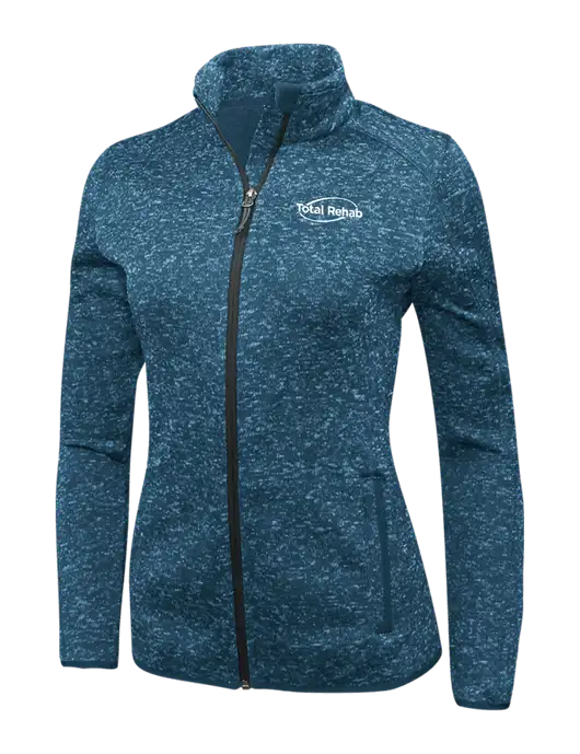 Medium Blue Heather Womens Sweater Fleece Jacket w/Total Rehab Logo