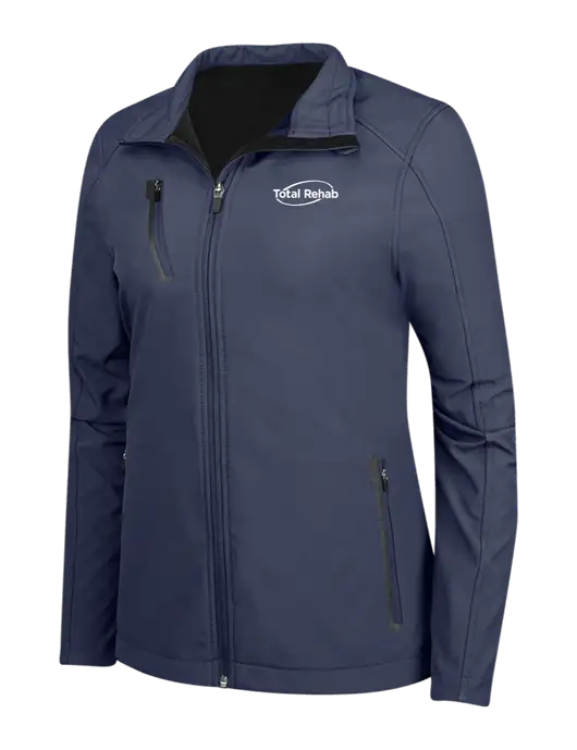 Navy Womens Welded Softshell Jacket w/Total Rehab Logo