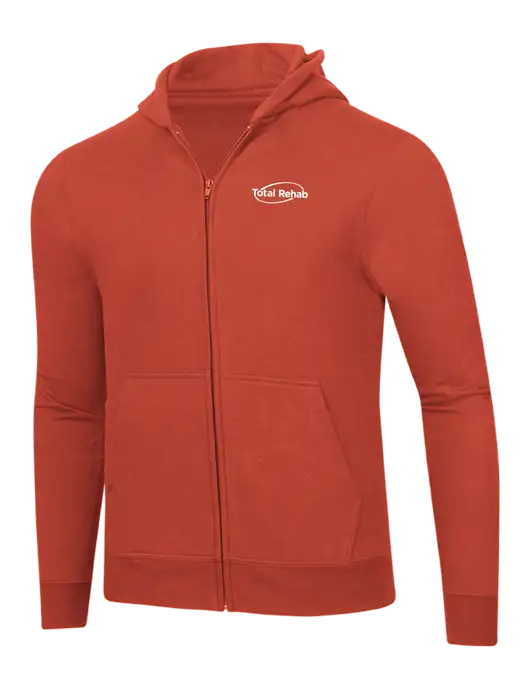 Orange 8.5 oz Ring Spun Zip Hooded Sweatshirt w/Total Rehab Logo