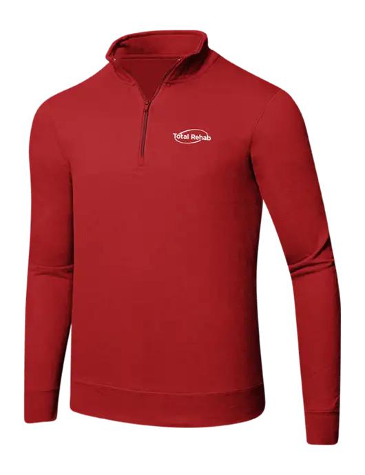 Bright Red 8.5 oz Ring Spun 1/4 Zip Pullover Sweatshirt w/Total Rehab Logo