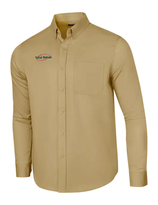 Long Sleeve Dark Tan Superpro React Twill Shirt w/Total Rehab Logo