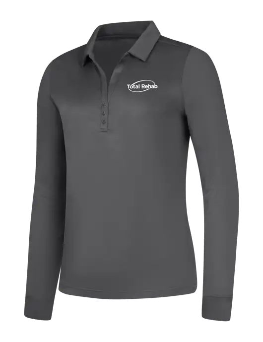 Womens Dark Grey Silk Touch Performance Long Sleeve Polo w/Total Rehab Logo