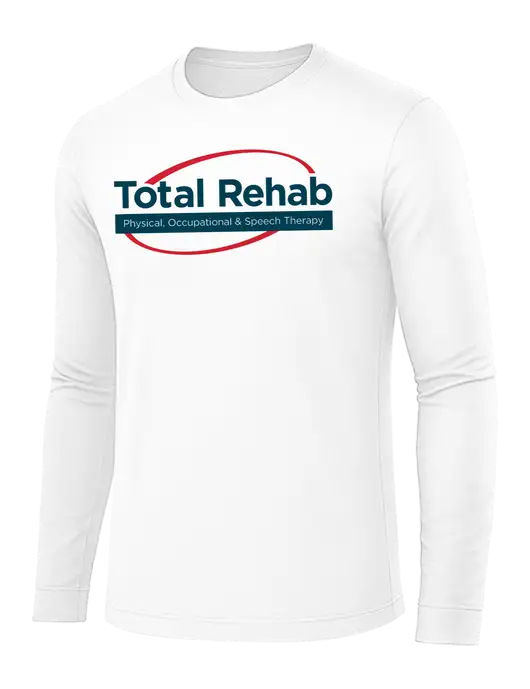 Long Sleeve White PosiCharge Competitor Tee w/Total Rehab Logo