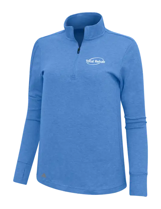 Adidas Light Blue Heather Womens 3 Stripes Quarter Zip Sweater w/Total Rehab Logo