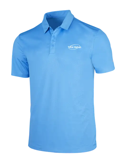 NIKE Light Royal Blue Dri-Fit Embossed Tri-Blade Polo w/Total Rehab Logo