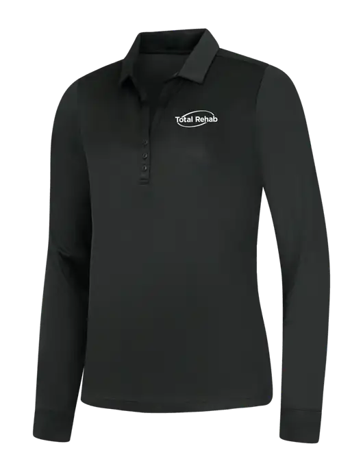 Womens Black Silk Touch Performance Long Sleeve Polo w/Total Rehab Logo