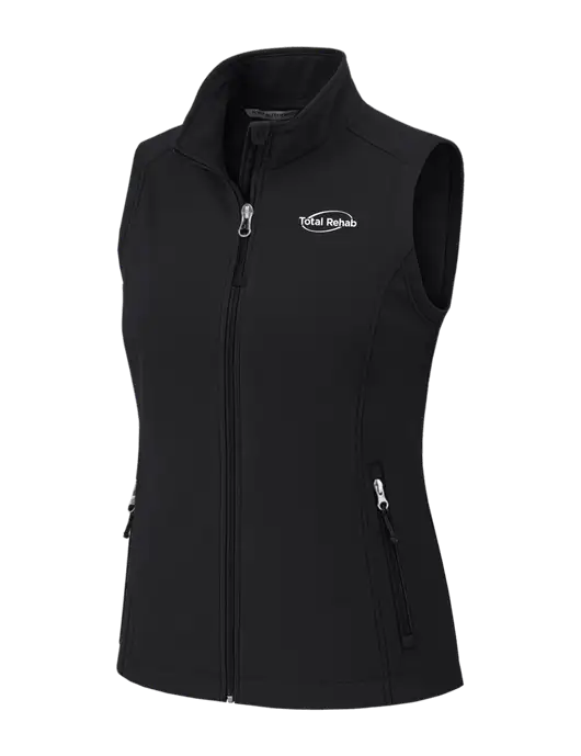 Black Womens Core Soft Shell Vest w/Total Rehab Logo