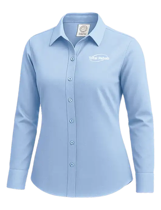 Brooks Brothers Womens Light Blue Wrinkle-Free Stretch Nailhead Shirt w/Total Rehab Logo
