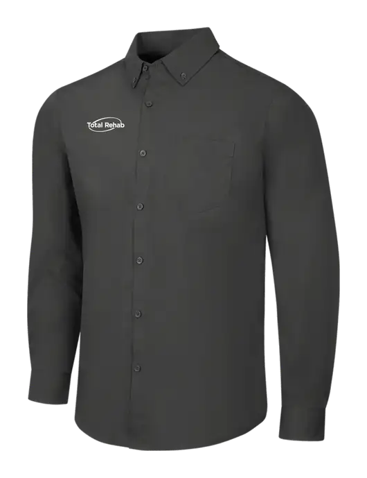 Dark Grey Long Sleeve Carefree Poplin Shirt w/Total Rehab Logo