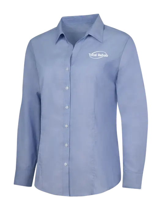 Light Slate Blue Womens Crosshatch Easy Care Shirt w/Total Rehab Logo
