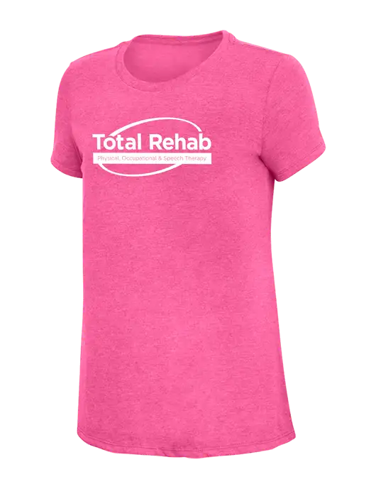 Womens Simply Soft Fuchsia Frost 4.5oz Poly/Combed Ring Spun Cotton T-Shirt w/Total Rehab Logo