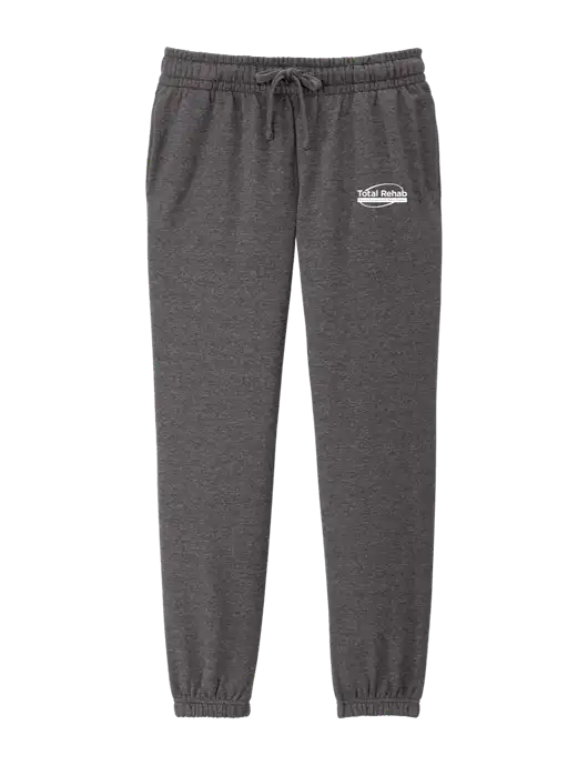 District Womens Heathered Charcoal Fleece Sweatpants w/Total Rehab Logo