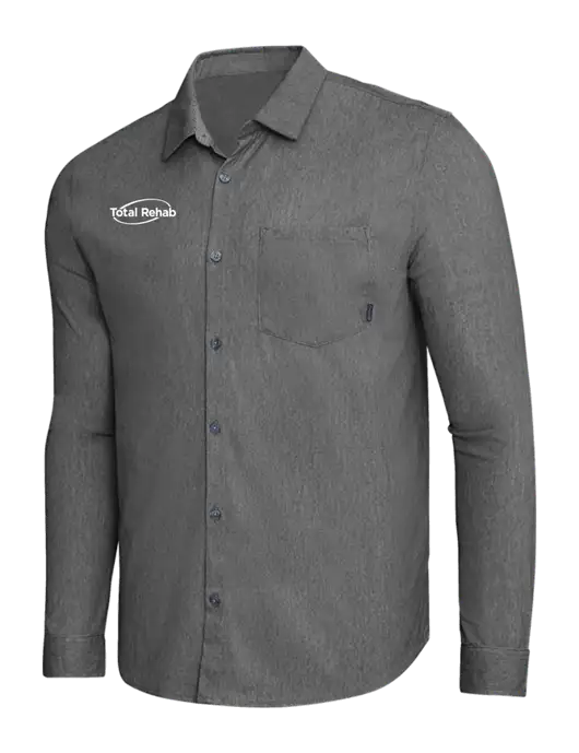 OGIO Dark Grey Heather Extend Long Sleeve Button Up Shirt w/Total Rehab Logo