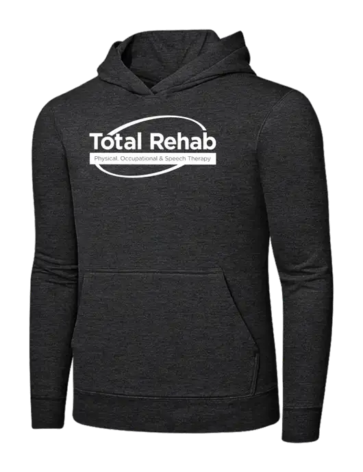 Dark Heather Grey 7.8 oz Ring Spun Hooded Sweatshirt w/Total Rehab Logo