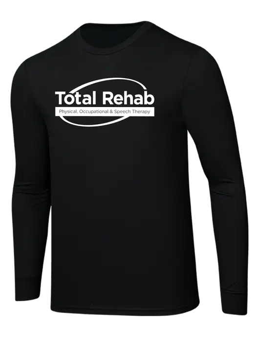 Simply Soft Long Sleeve Black 4.5 oz, Poly/Combed Ring Spun Cotton T-Shirt w/Total Rehab Logo