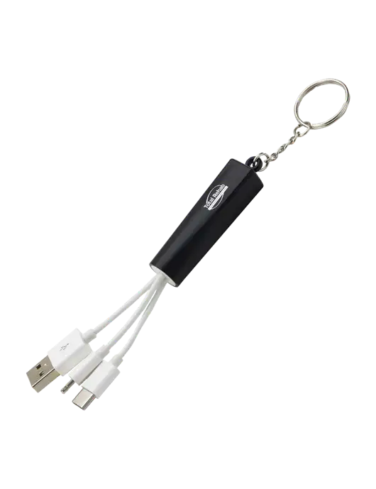Black Light-Up Charging Cable with Key Ring w/Total Rehab Logo