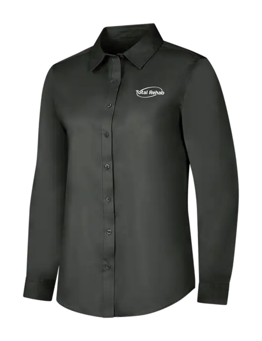 Dark Grey Womens Long Sleeve Superpro React Twill Shirt w/Total Rehab Logo
