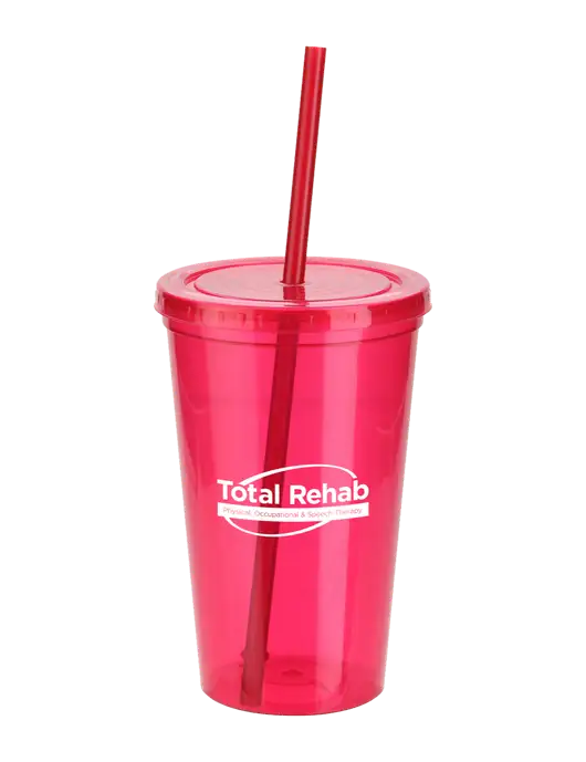 Sorrento Red 16 oz Tumbler with Lid & Straw w/Total Rehab Logo