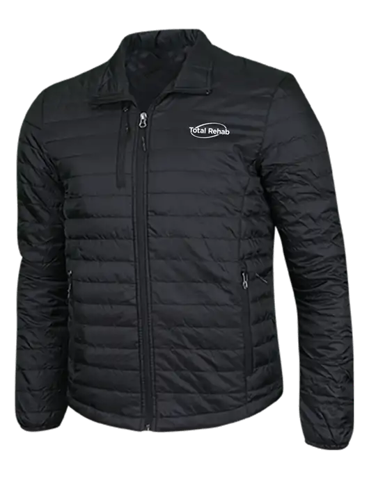 Deep Black Puffy Packable Jacket w/Total Rehab Logo