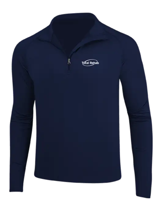 Navy Sport Wick Stretch 1/4 Zip Pullover w/Total Rehab Logo