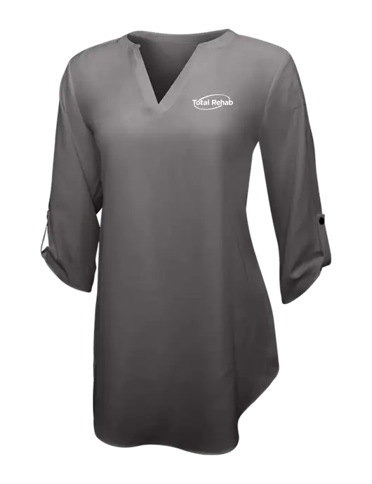 Dark Grey Womens 3/4 Sleeve Tunic Blouse w/Total Rehab Logo