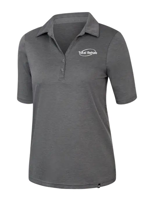 TravisMathew Womens Black Heather Sunsetters Polo w/Total Rehab Logo