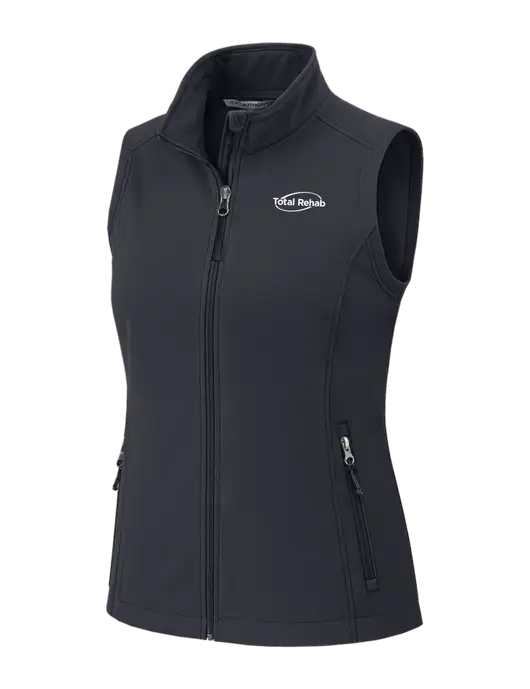 Charcoal Grey Womens Core Soft Shell Vest w/Total Rehab Logo