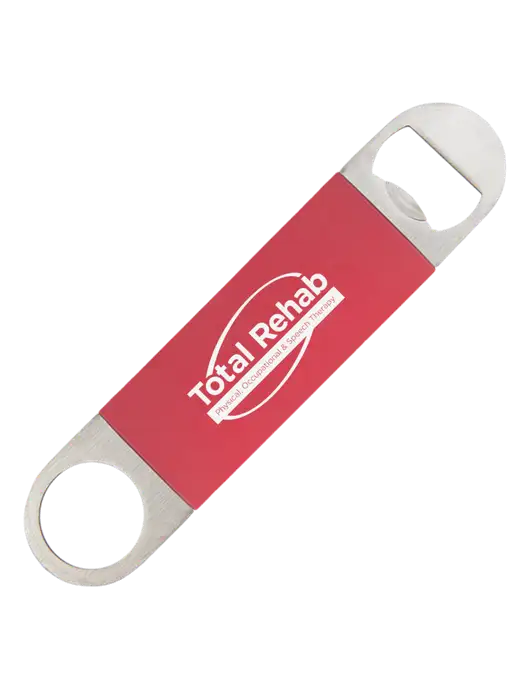 Red Bottle Opener with Silicone Grip w/Total Rehab Logo