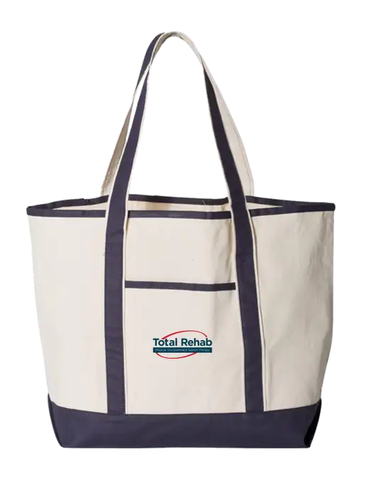 Natural/Navy Large Canvas Deluxe Tote w/Total Rehab Logo