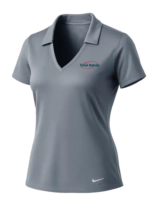 NIKE Medium Grey Womens Dri-Fit Vertical Mesh Polo w/Total Rehab Logo