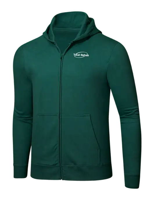 Forest Green 8.5 oz Ring Spun Zip Hooded Sweatshirt w/Total Rehab Logo