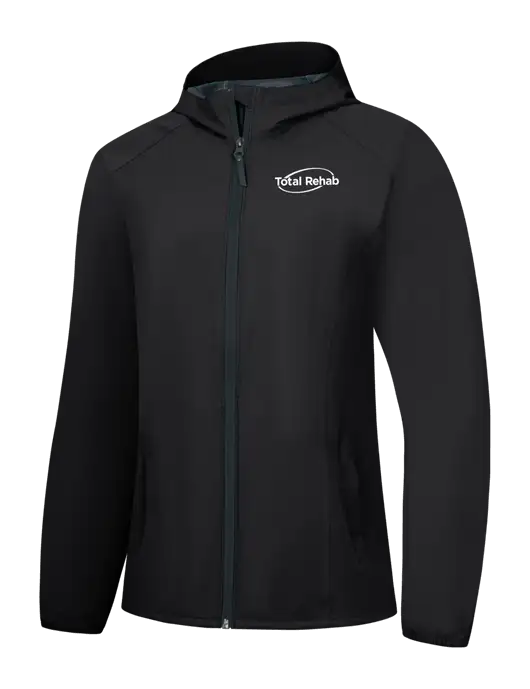 Womens Black Essential Rain Jacket w/Total Rehab Logo