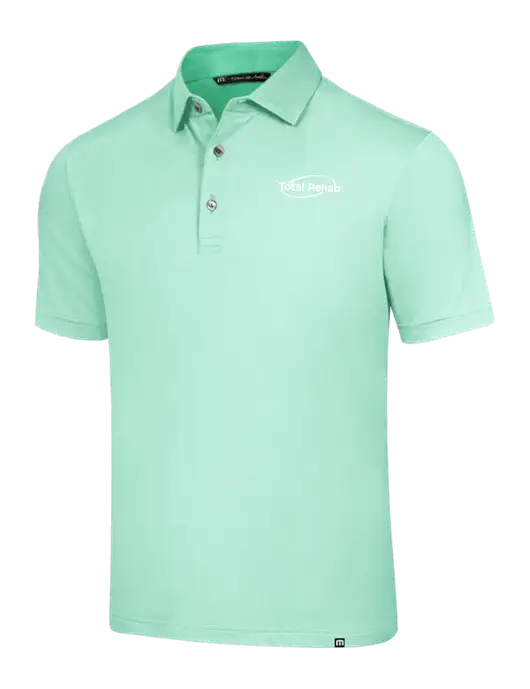 TravisMathew Very Light Green Glenview Solid Polo w/Total Rehab Logo