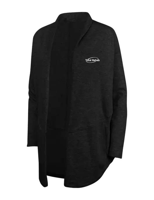Deep Black/Charcoal Heather Womens Interlock Cardigan w/Total Rehab Logo