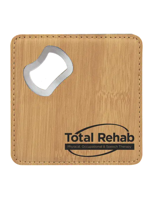 Bamboo Leatherette Coaster with Bottle Opener w/Total Rehab Logo