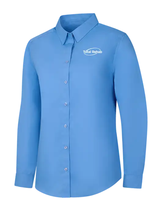 Womens Carolina Blue Long Sleeve Carefree Poplin Shirt w/Total Rehab Logo