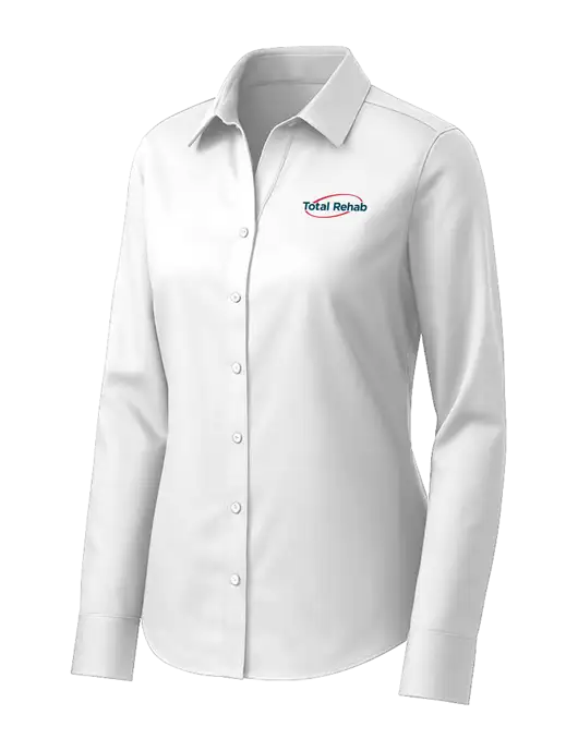 Brooks Brothers Womens White Wrinkle-Free Stretch Pinpoint Shirt w/Total Rehab Logo