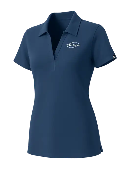 TravisMathew Womens Sapphire Medium Dark Glenview Solid Polo w/Total Rehab Logo