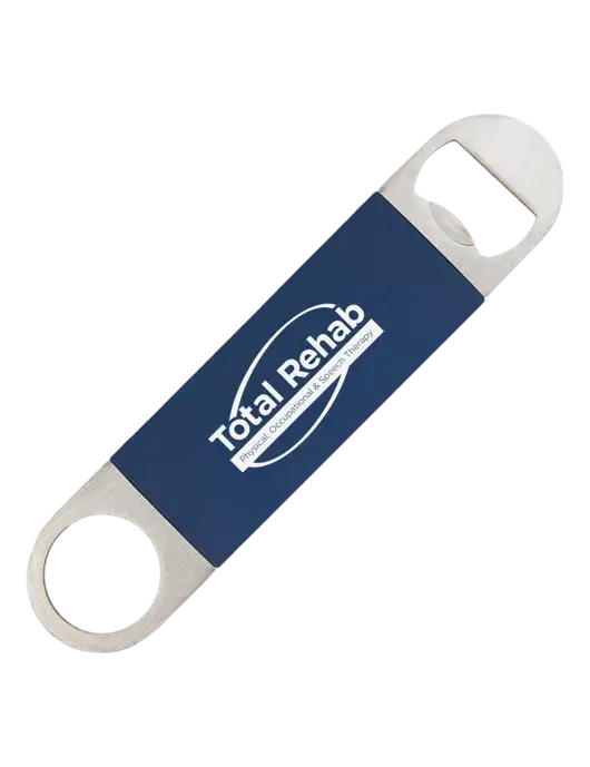 Navy Bottle Opener with Silicone Grip w/Total Rehab Logo