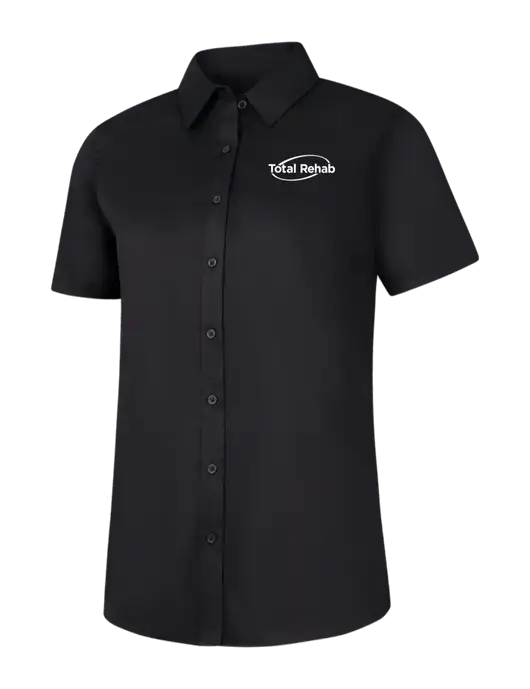 Womens Black Short Sleeve Superpro React Twill Shirt w/Total Rehab Logo