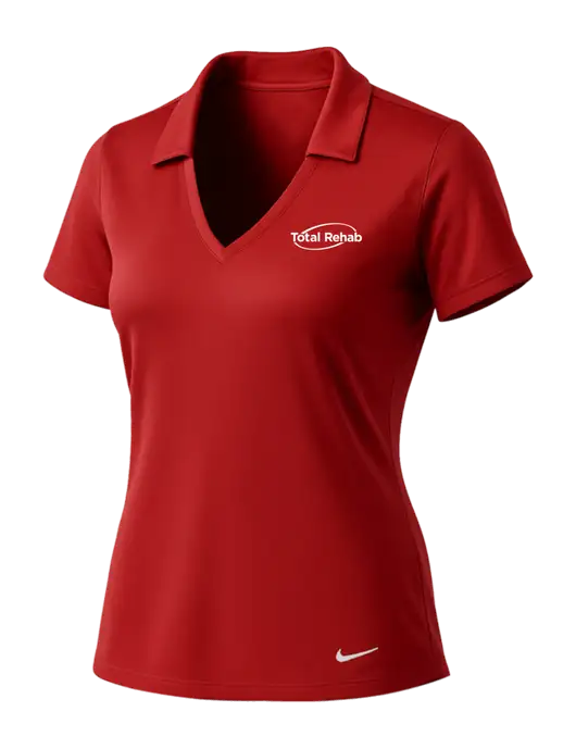 NIKE Red Womens Dri-Fit Vertical Mesh Polo w/Total Rehab Logo