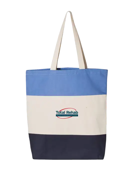 Light Blue/Natural/Navy Tri-Color Tote  w/Total Rehab Logo