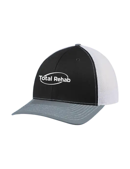 Richardson Adjustable Snapback Original 112 Trucker Cap Black/Light Heather Grey/White Mesh w/Total Rehab Logo