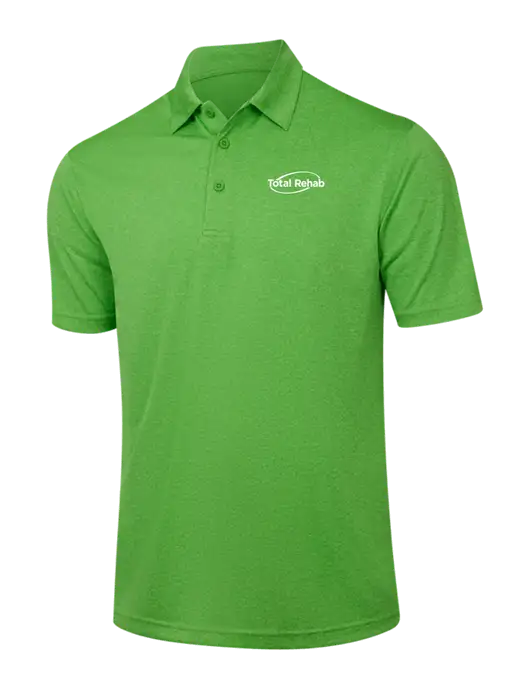 Kelly Green Heather Contender Polo w/Total Rehab Logo